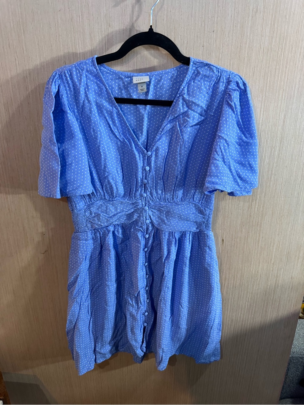 a new day Light Blue Polka Dot Button-Front Dress Size Medium